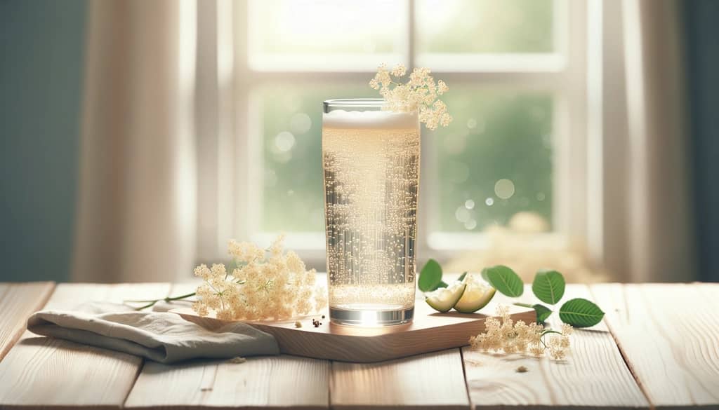 elderflower syrup in soda bubble glass