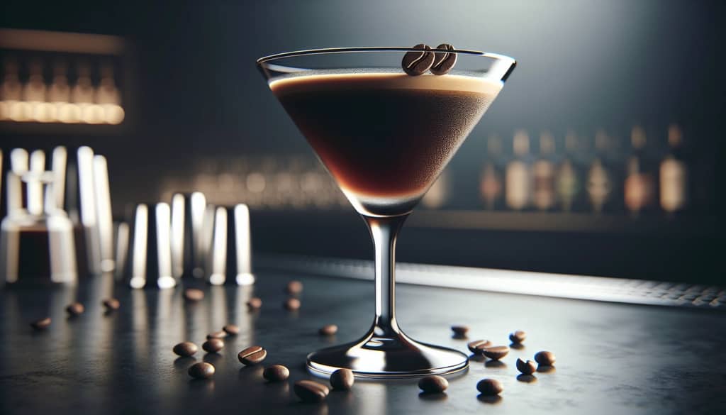 Espresso Martini im Cocktailglas mit Kaffeebohnen