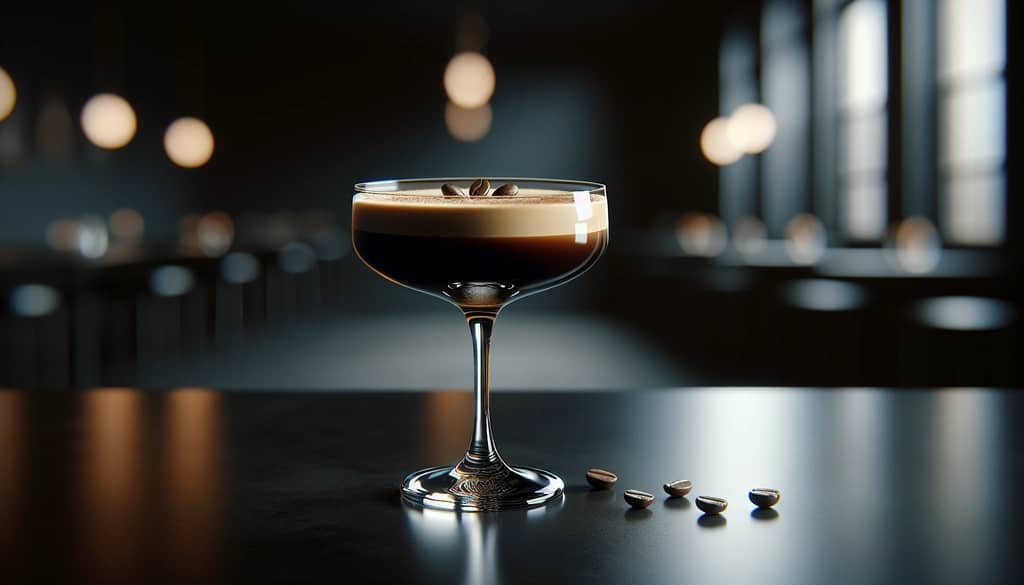 espresso martini with coffee beans garnish