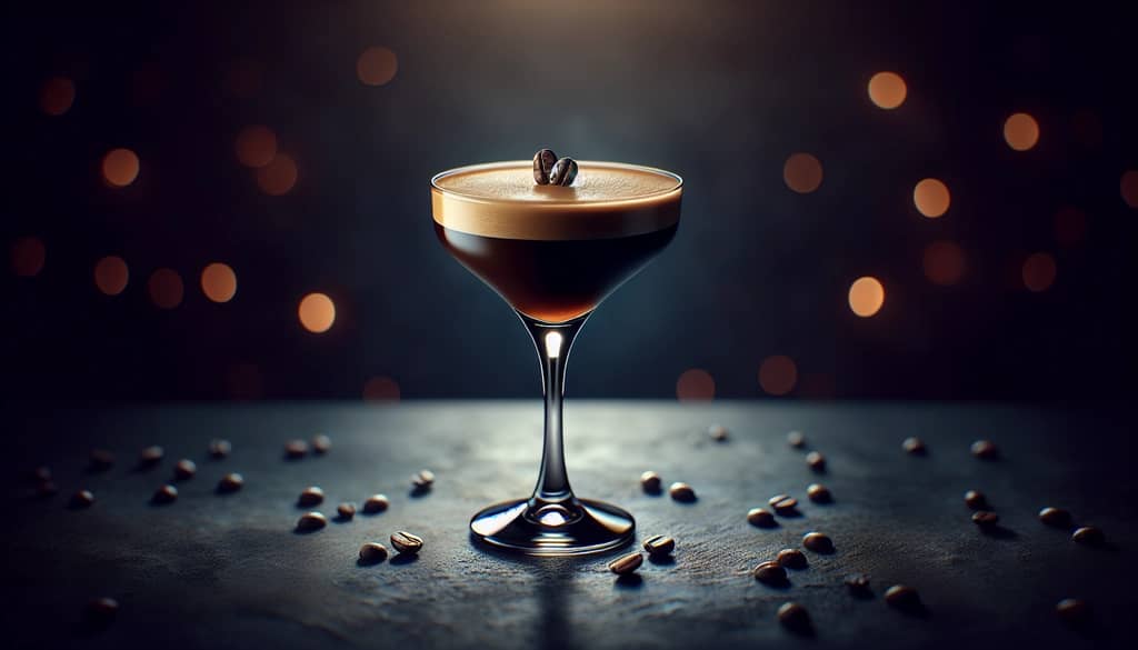 espresso martini with three coffee beans garnish