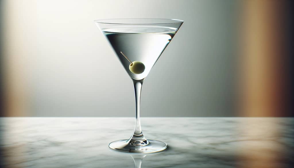 martini cực khô trong ly cocktail với trang trí ô liu