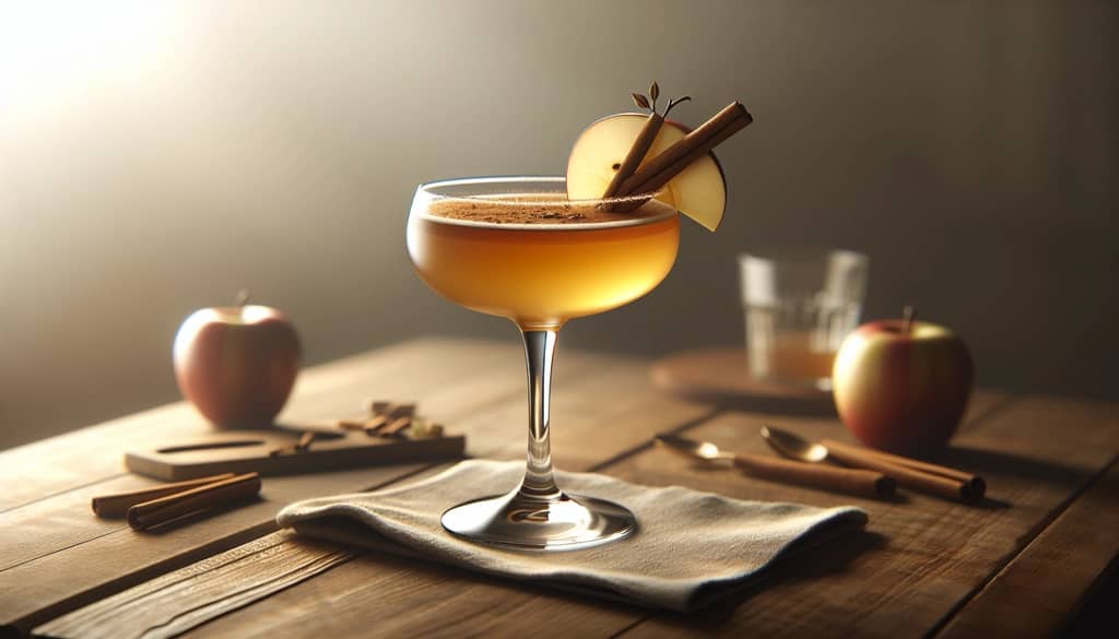 fall mocktail garnished apple slice cinnamon stick