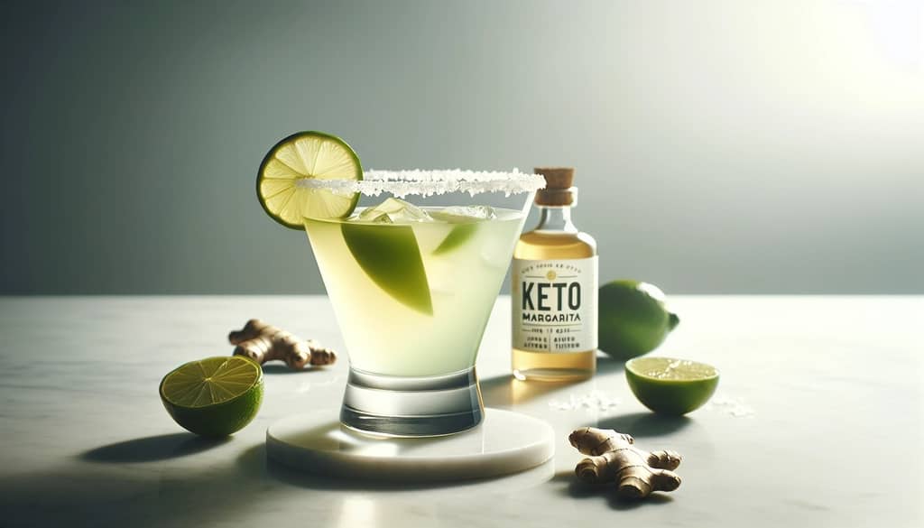 keto ginger apple cider vinegar margarita with garnish and salt rim