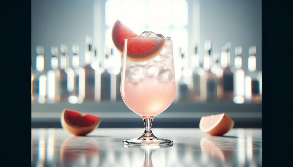 Bebida larga finlandesa en vaso highball con cuña de pomelo