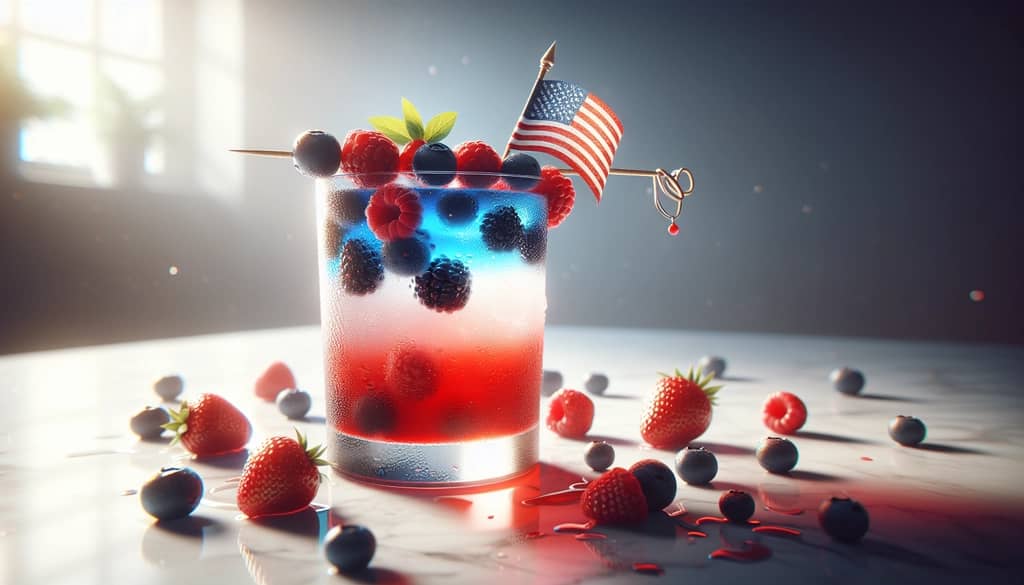 Vaso highball con un cóctel fresco de bayas para el Cuatro de Julio
