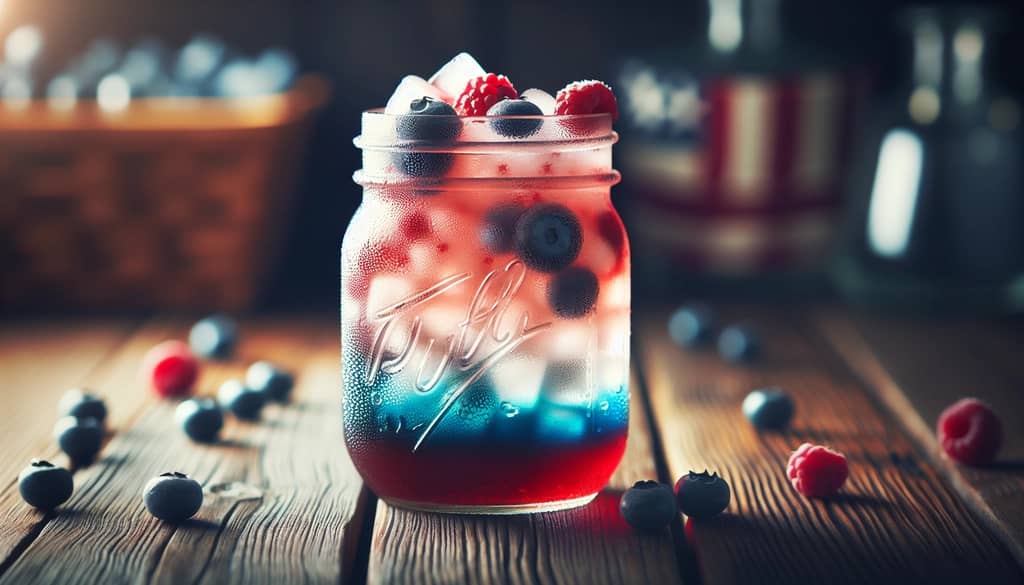 Mason jar with classic Fourth of July punch cocktail