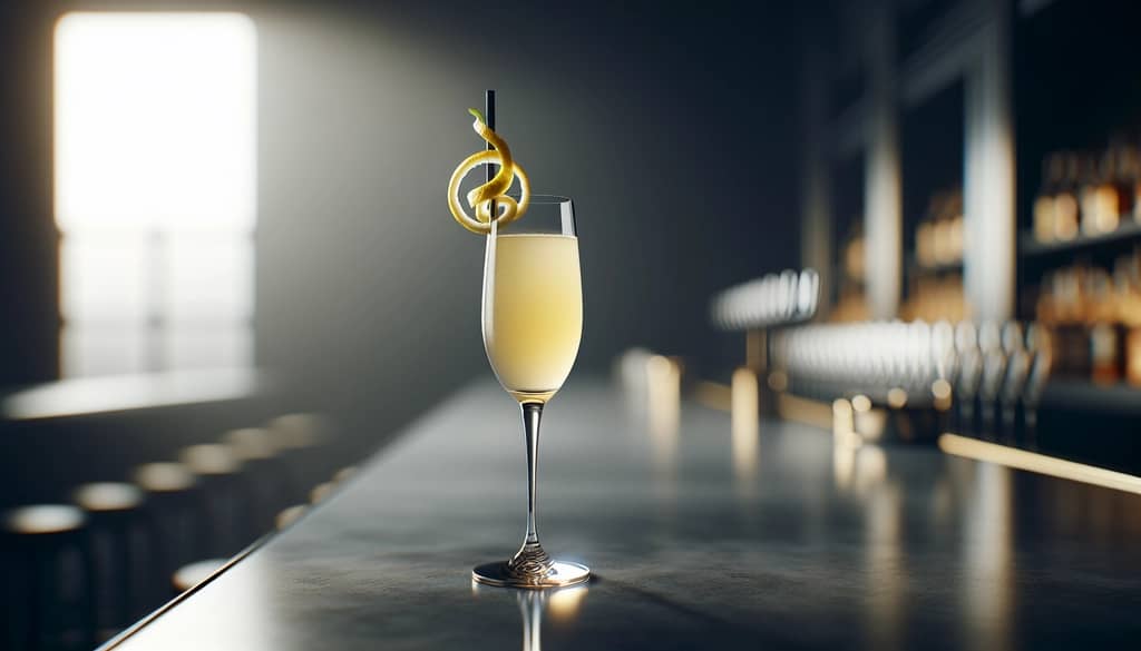 French 75 cocktail with lemon twist