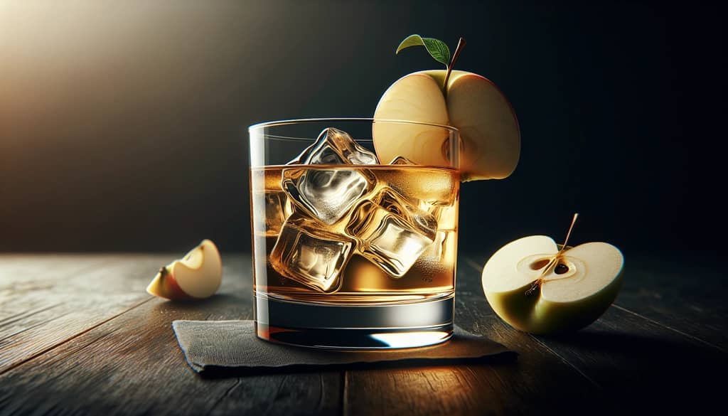 cocktail made with fresh apple juice in rocks glass