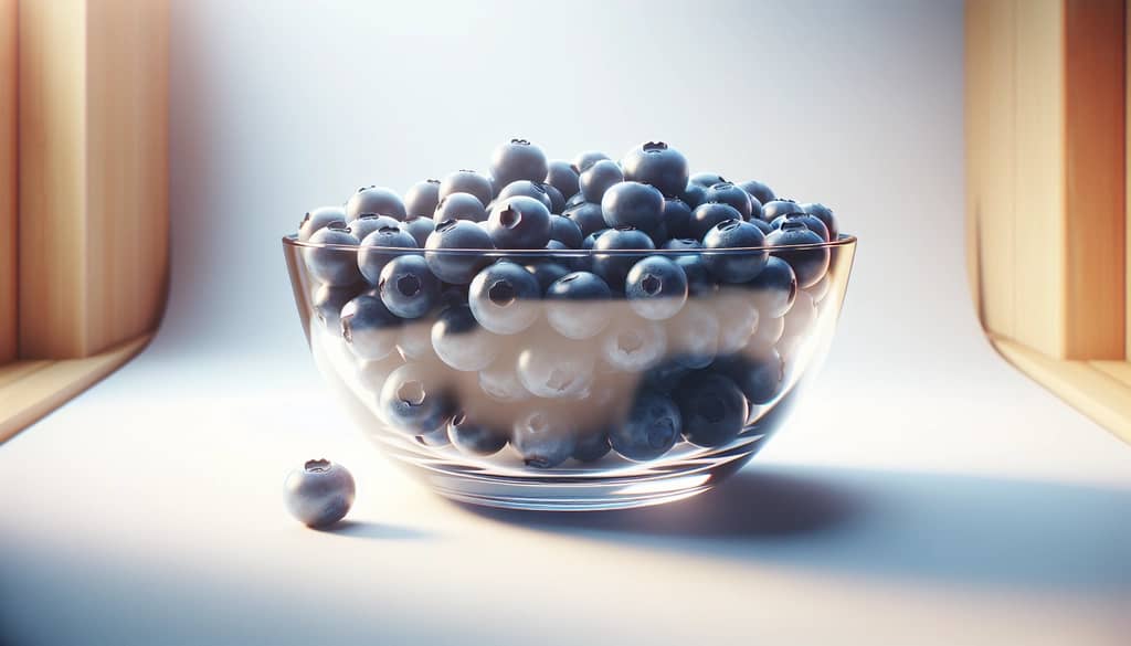 fresh blueberries in clear bowl on table