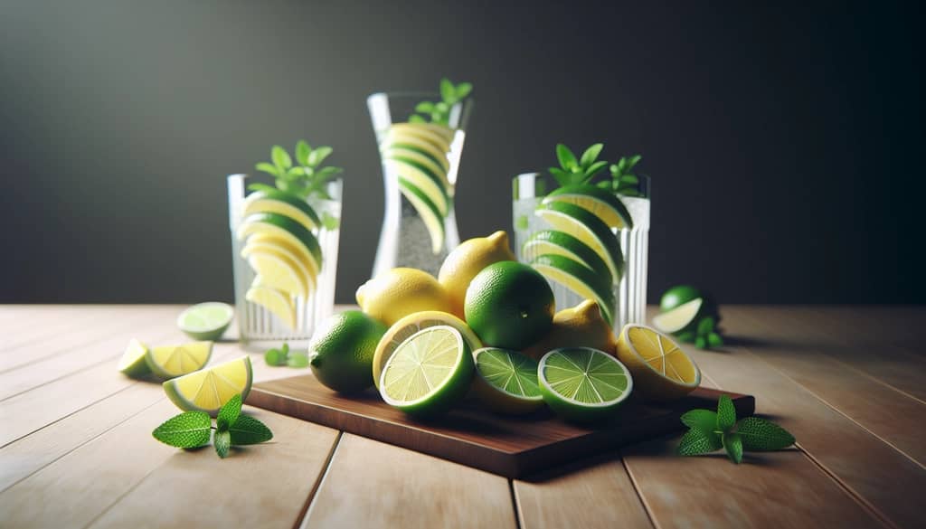 fresh citrus wedges and mint prepared for cocktails