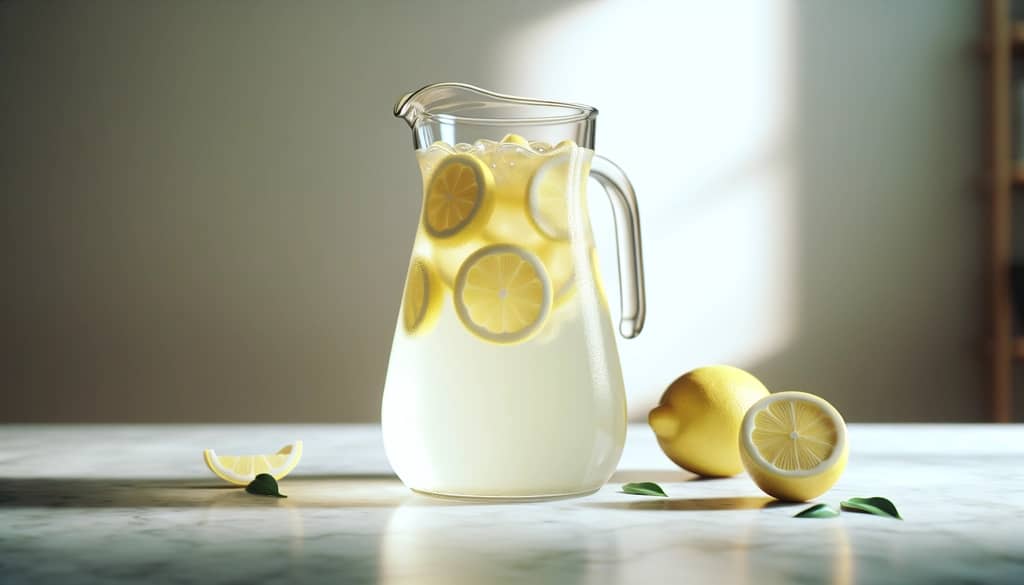Krug hausgemachte Limonade mit geschnittenen Zitronen