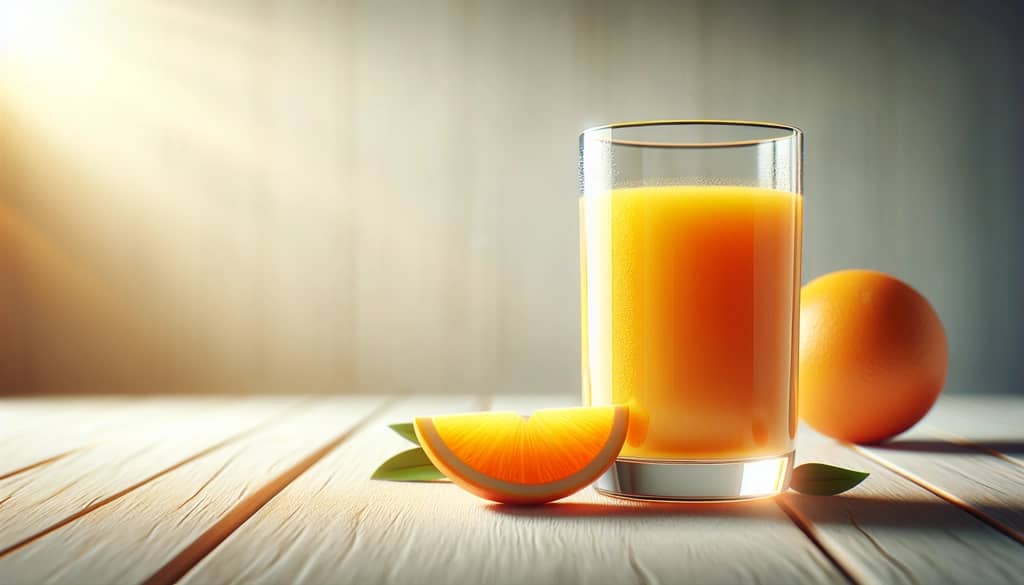 jus d'orange frais dans un verre avec des tranches d'orange