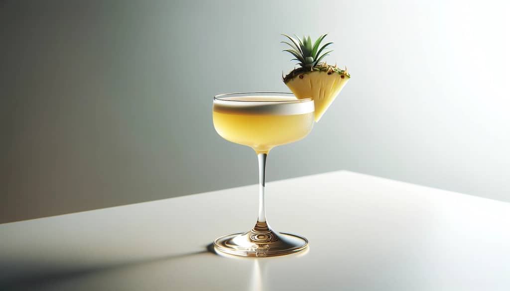 fresh pineapple cocktail in coupe glass