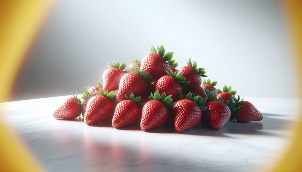Fresh ripe strawberries on a marble surface