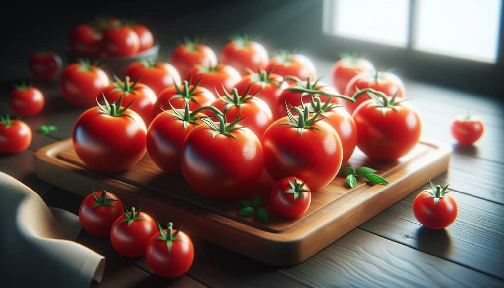 tomates fraîches et mûres sur une planche à découper