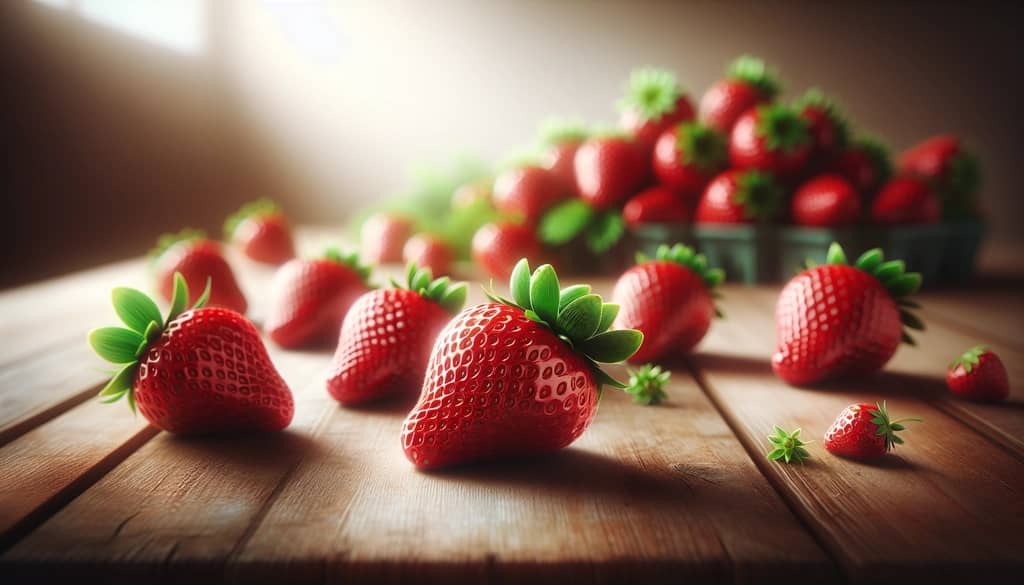 fresh strawberries for cocktails on wood