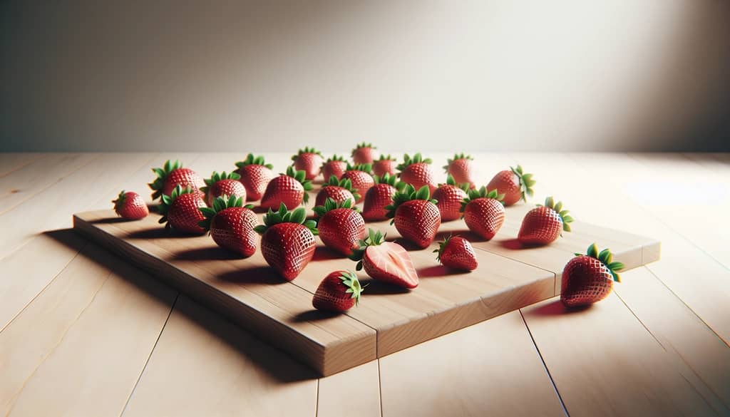 fraises fraîches sur une planche en bois propre