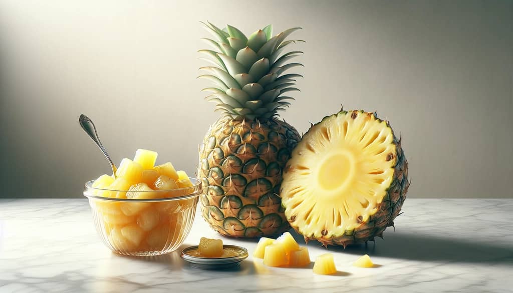 nanas segar dan nanas kalengan berdampingan