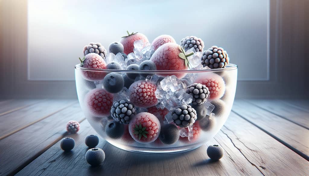 closeup of frozen berries prepared for frozen sangria