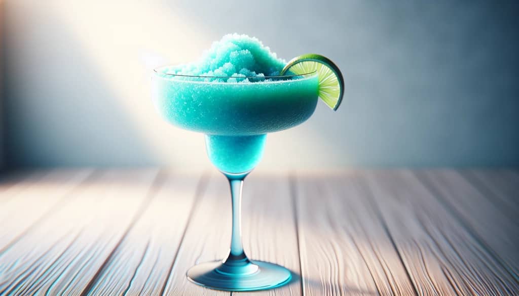 frozen blue curacao margarita in a coupe glass