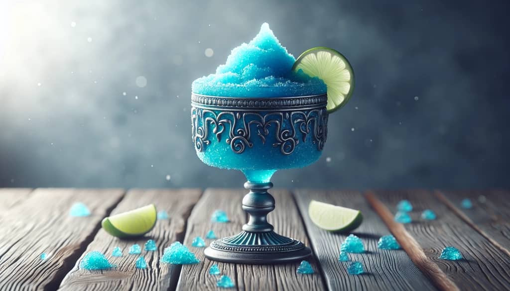 blue margarita cocktail frozen version in textured glass