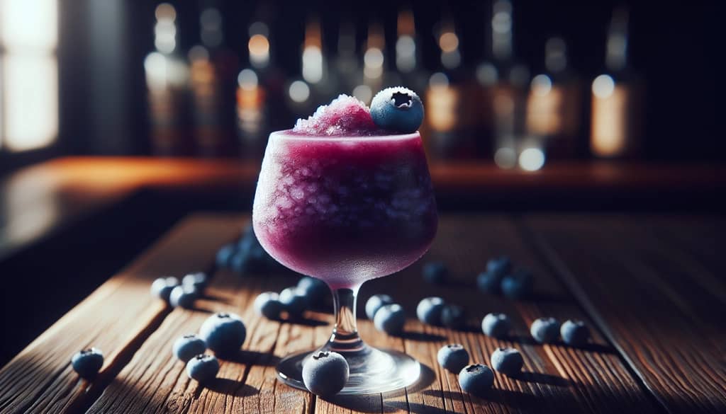 blended cocktail with frozen blueberries