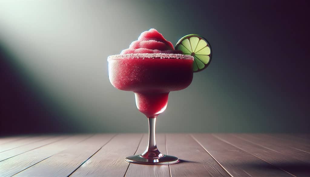 frozen cranberry margarita in a stemmed glass