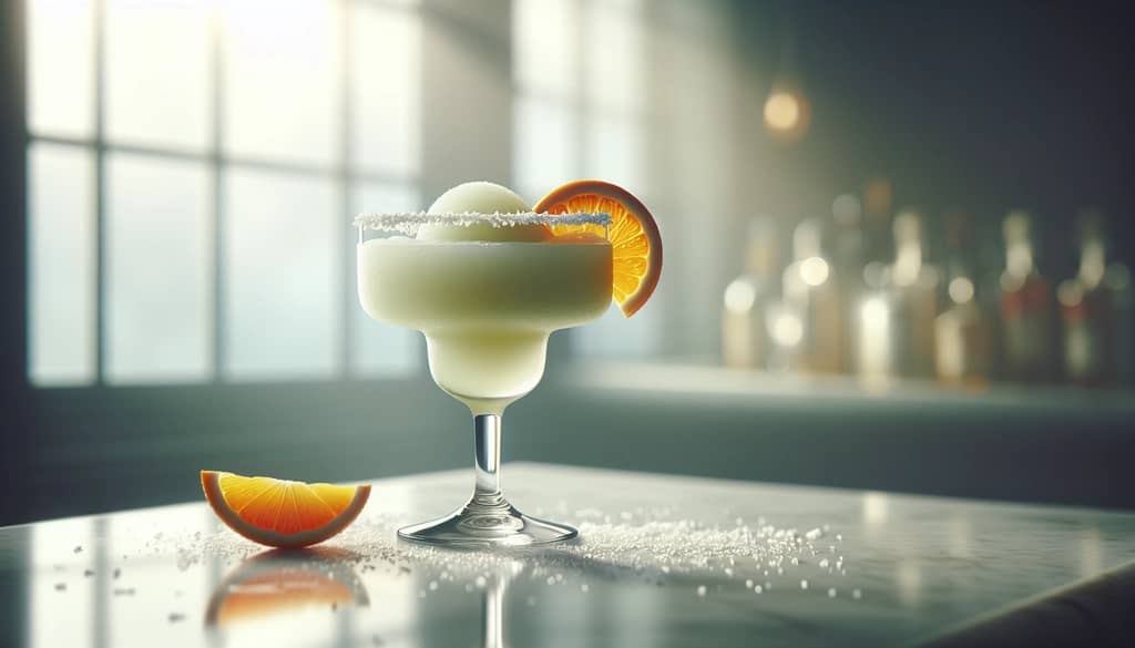 margarita Grand Marnier glacée dans un verre à margarita avec une tranche d'orange