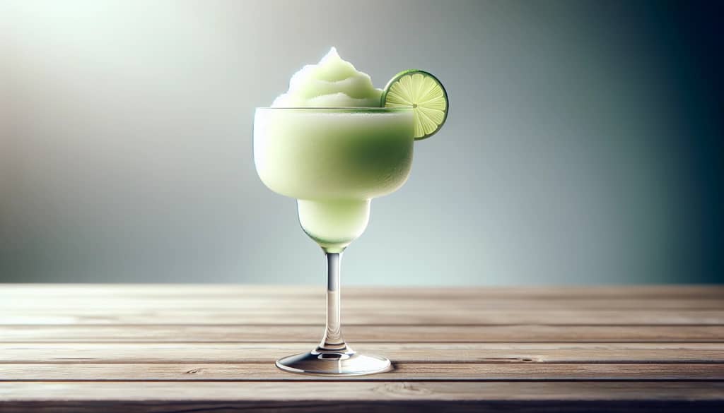 frozen margarita with triple sec in large glass with lime slice