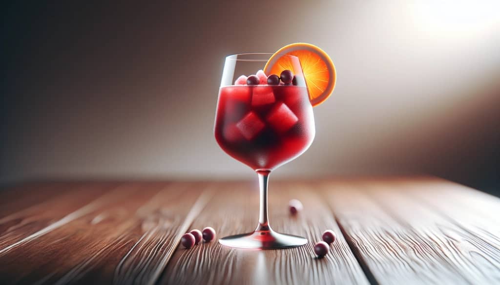 frozen red sangria with orange slice garnish