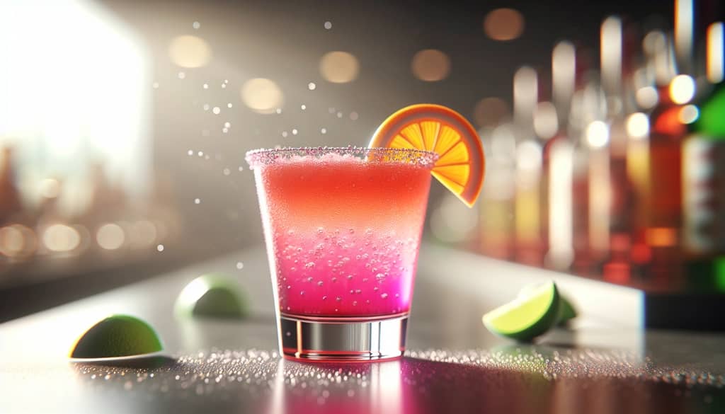 fruit margarita with triple sec in short glass with orange peel
