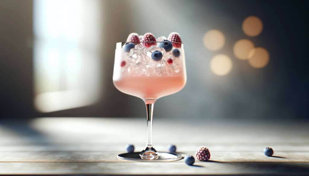 fruity cocktail with frozen berries garnish
