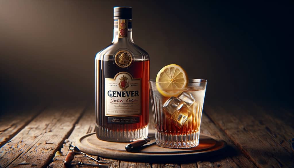 genever bottle and john collins setup