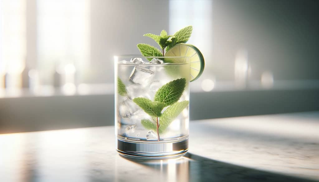 Koktajl Gin Gin Mule w szklance typu highball z gałązką mięty