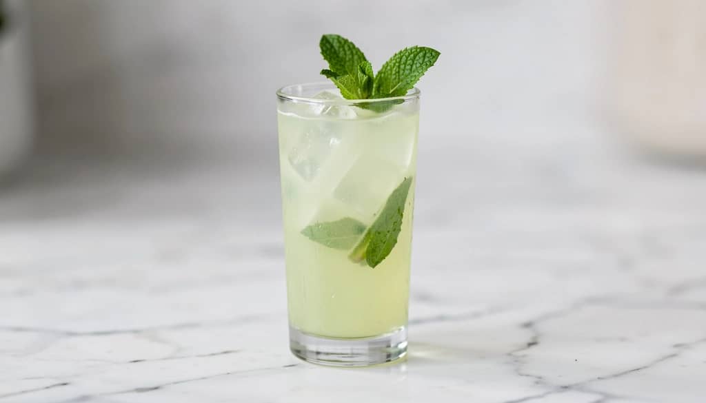 Koktajl Gin Gin Mule w szklance highball z gałązką mięty