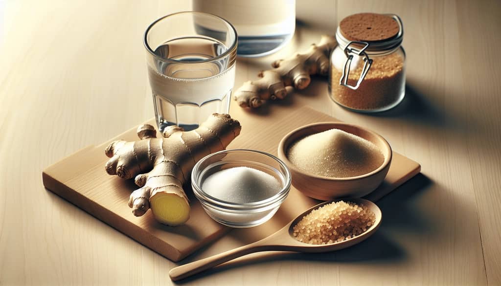 ingredientes principales de la cerveza de jengibre sobre una mesa