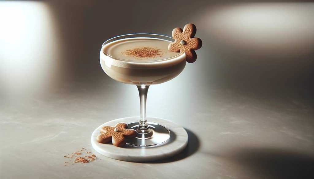RumChata gingerbread martini cocktail with gingerbread cookie garnish