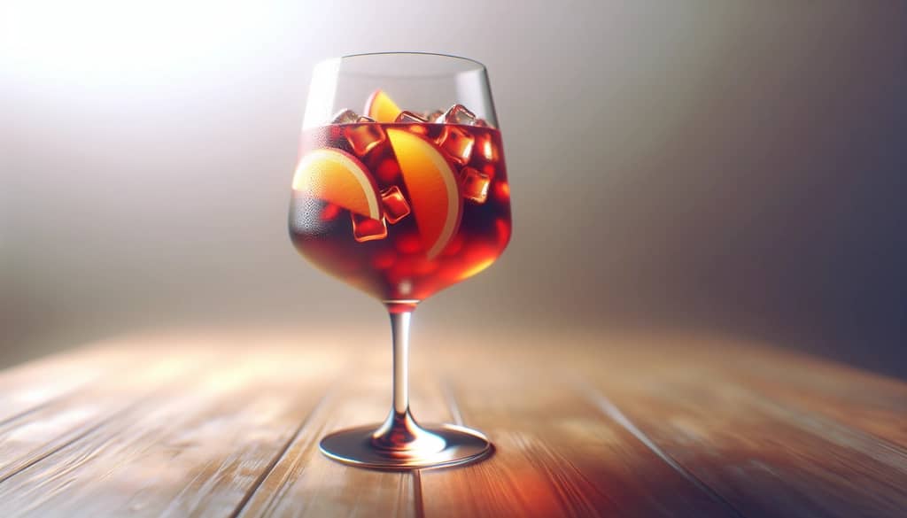 single glass of sangria with fruit and ice