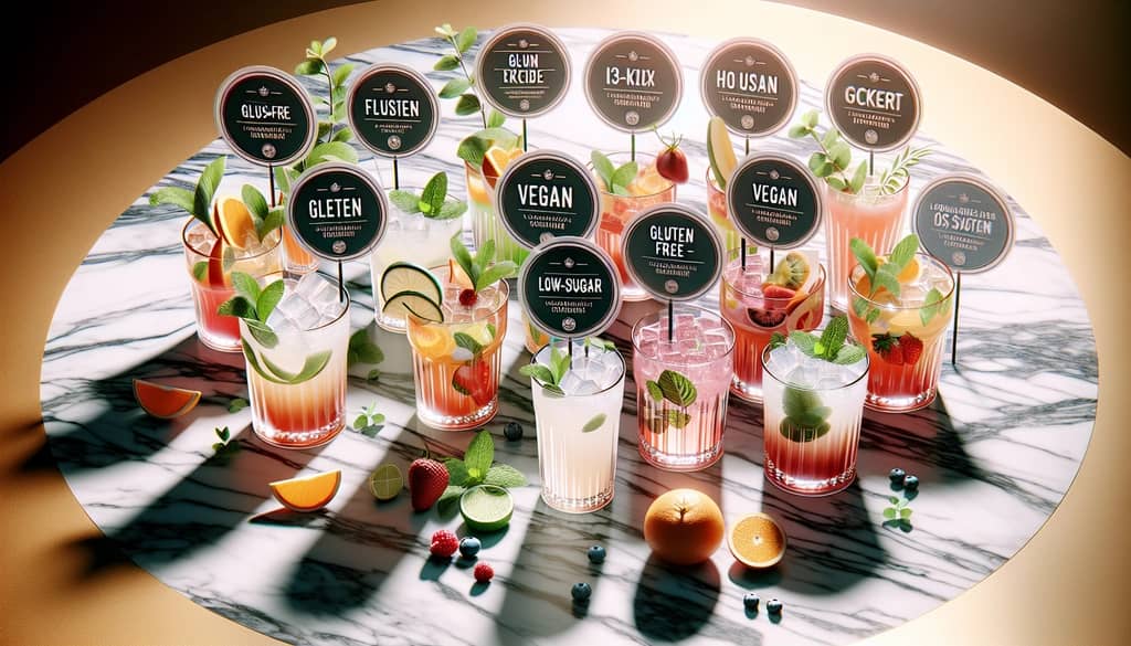 variety of gluten-free and low-sugar cocktails with fruit and herbs