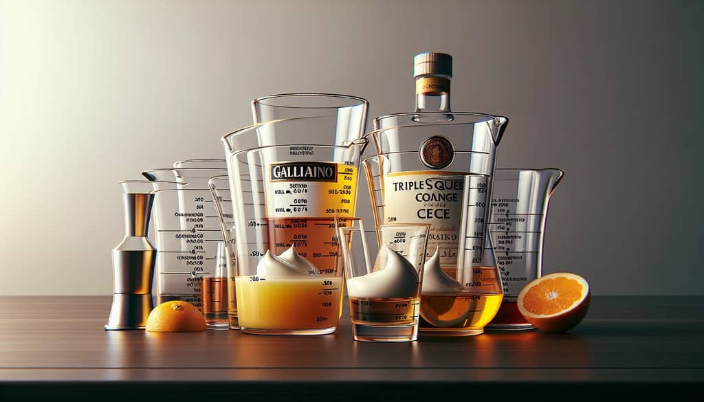 fresh ingredients for golden dream cocktail measured in ml