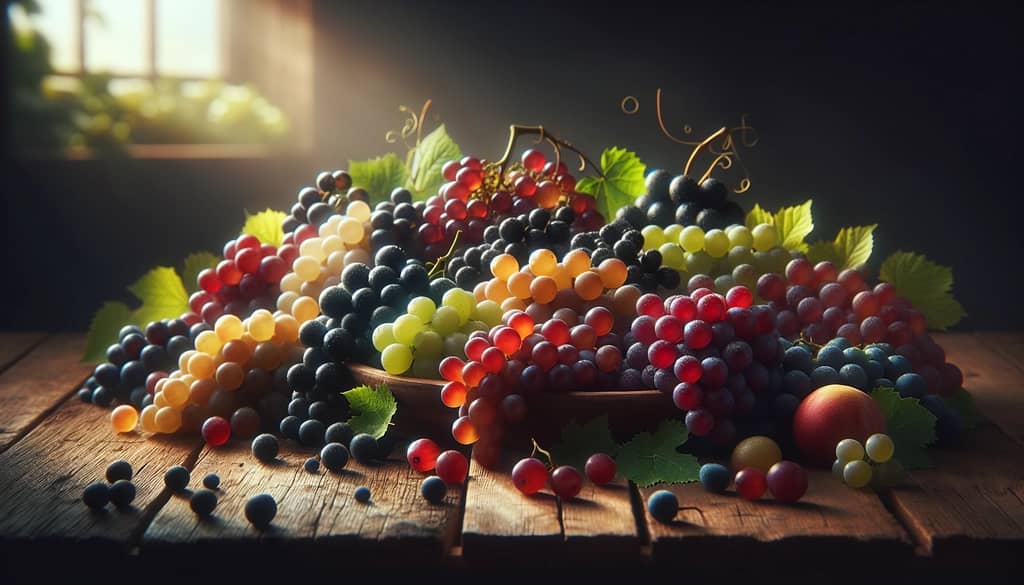 mix of grape varieties on a rustic table
