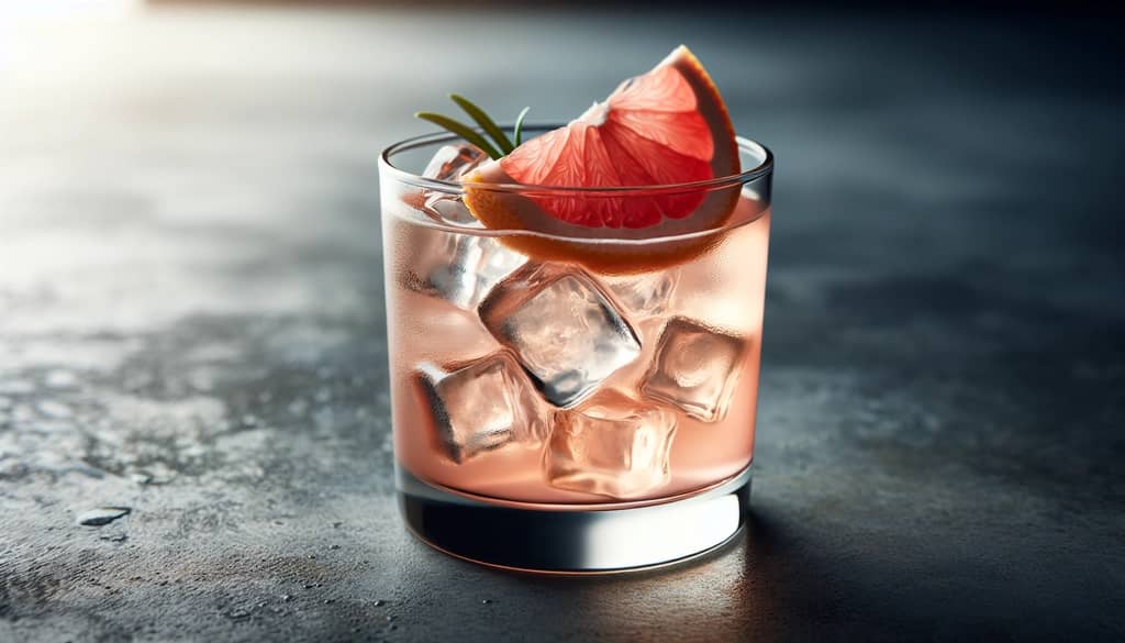 cocktail with grapefruit juice and garnish in rocks glass
