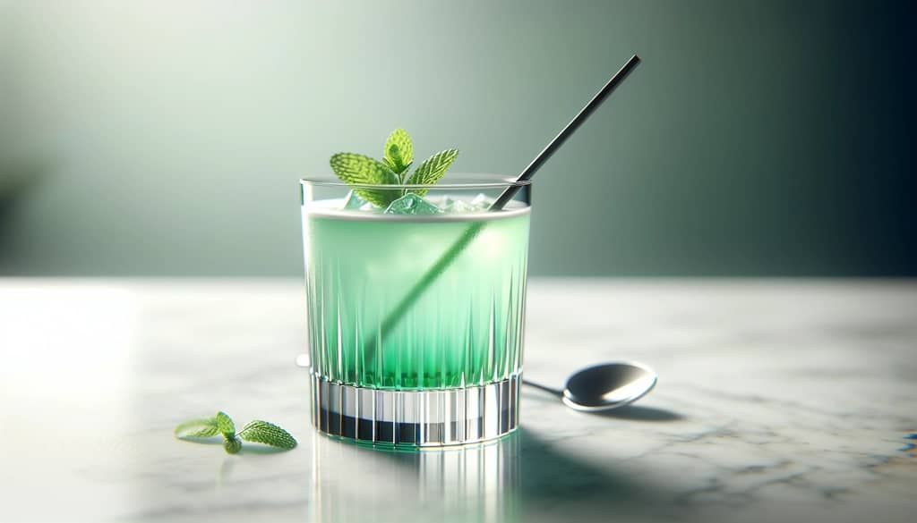 grasshopper cocktail in a cocktail glass with mint green color