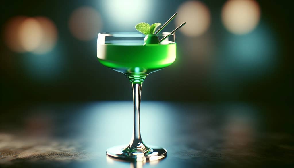 cocktail verde in bicchiere con gambo per il giorno di San Patrizio