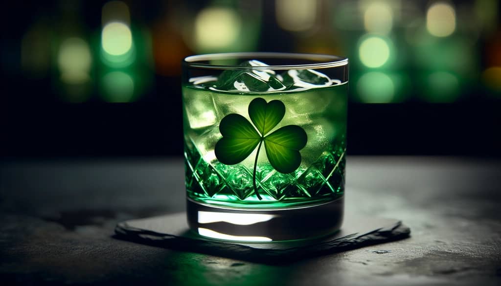 green cocktail with shamrock garnish st patricks