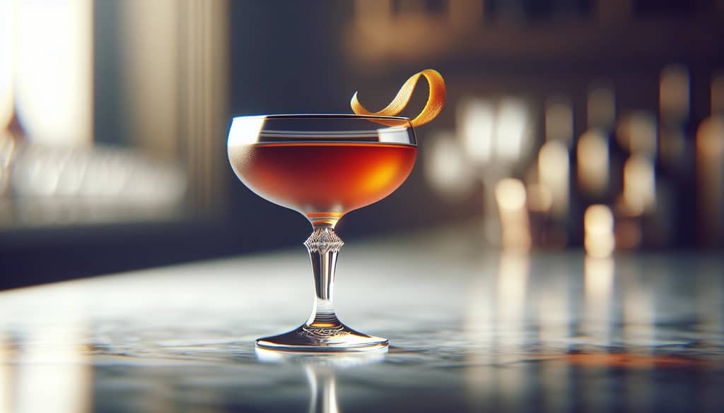 koktail hanky panky dalam gelas coupe dingin dengan twist jeruk