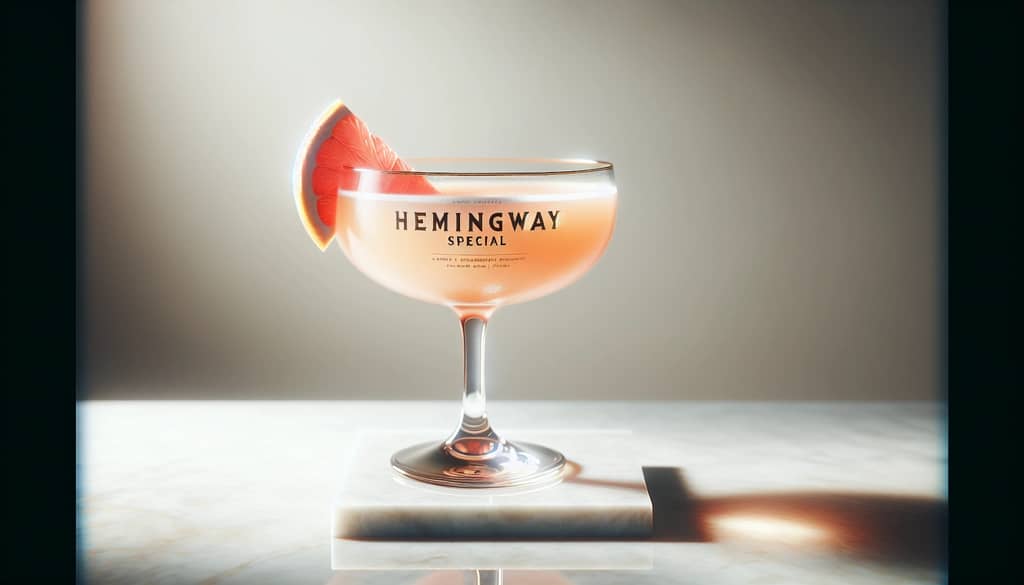 Cóctel Hemingway Special en una copa coupe con guarnición de cuña de pomelo