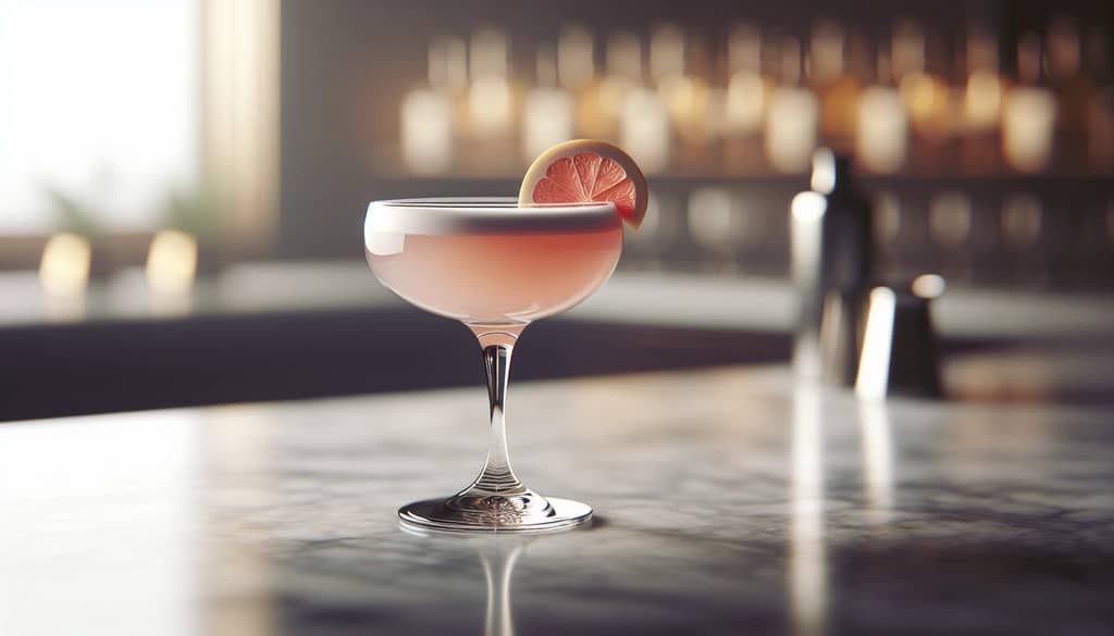 hemingway special cocktail in a coupe glass with grapefruit twist garnish