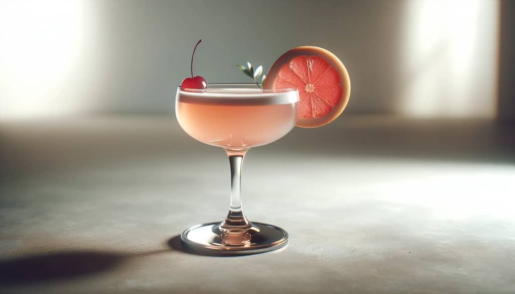 Hemingway Special drink with grapefruit and maraschino cherry garnish