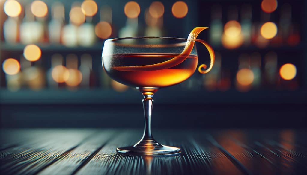 chilled glass with hennessy sidecar and orange twist